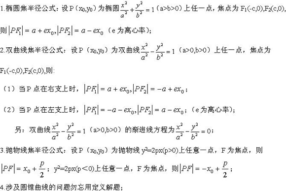 2011年成人高考數學圓錐曲線知識精講