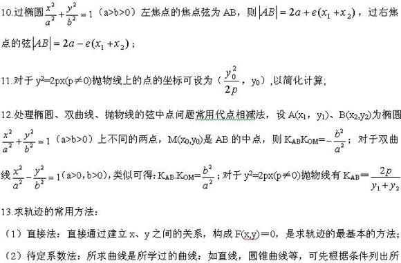 2011年成人高考數學圓錐曲線知識精講